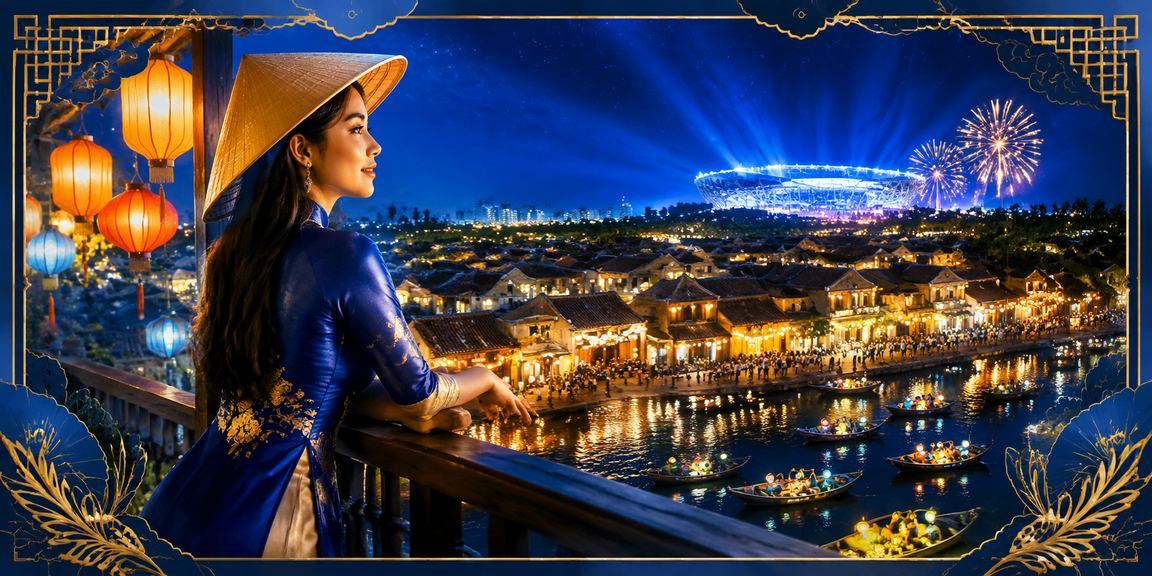 Người dùng xem kèo cược thể thao tại Hội An với chiếc nón lá truyền thống